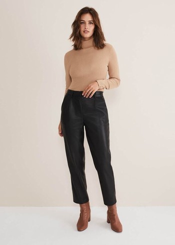 Phase Eight Rya Pleather Straight Leg Trousers Black Canada | DFBTXI-689